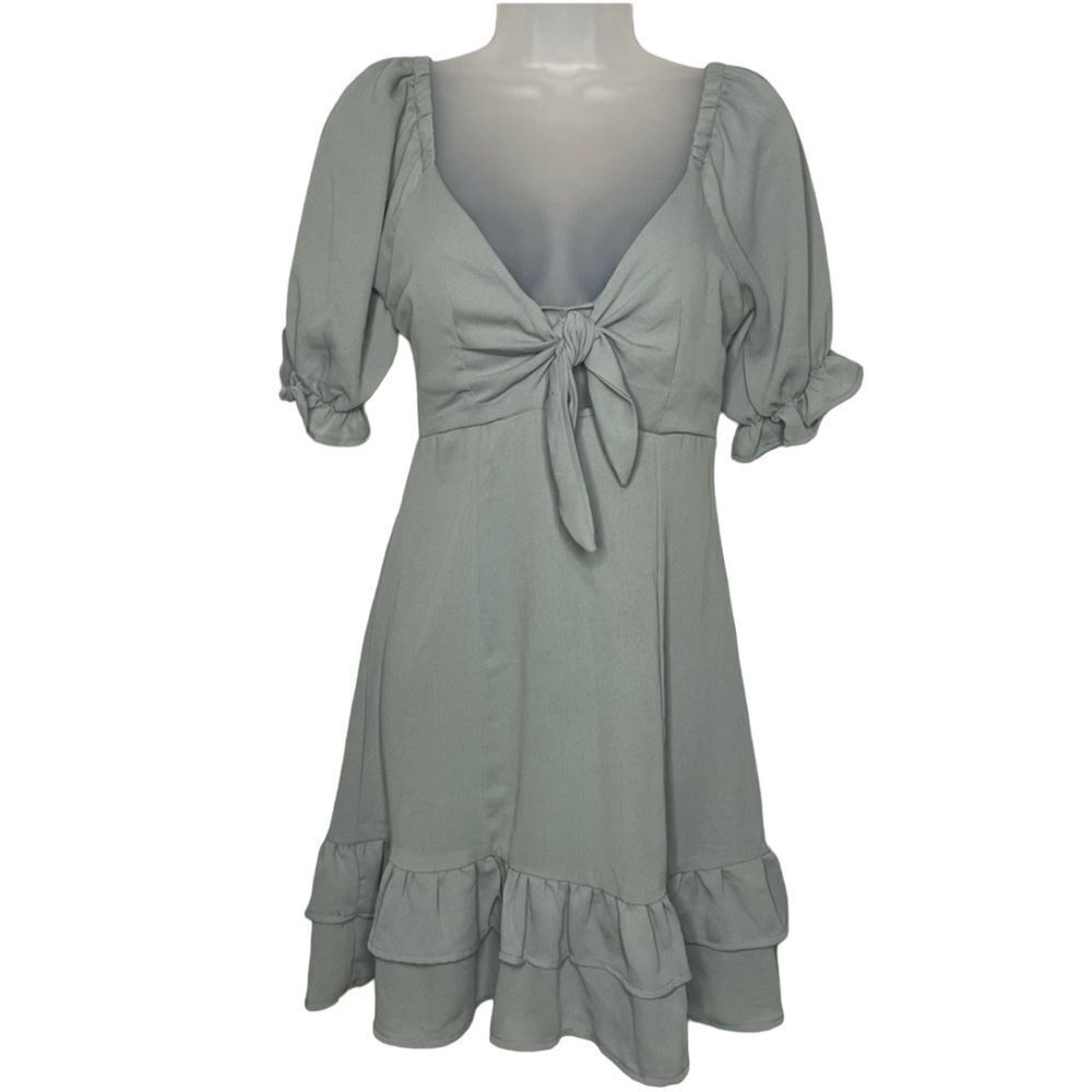 Double Zero Puff Sleeve Mini Dress in Sage